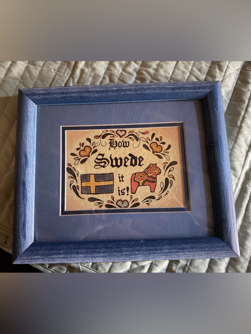 Framed Scandinavian "How Swede It Is!" Artwork in Blue Frame